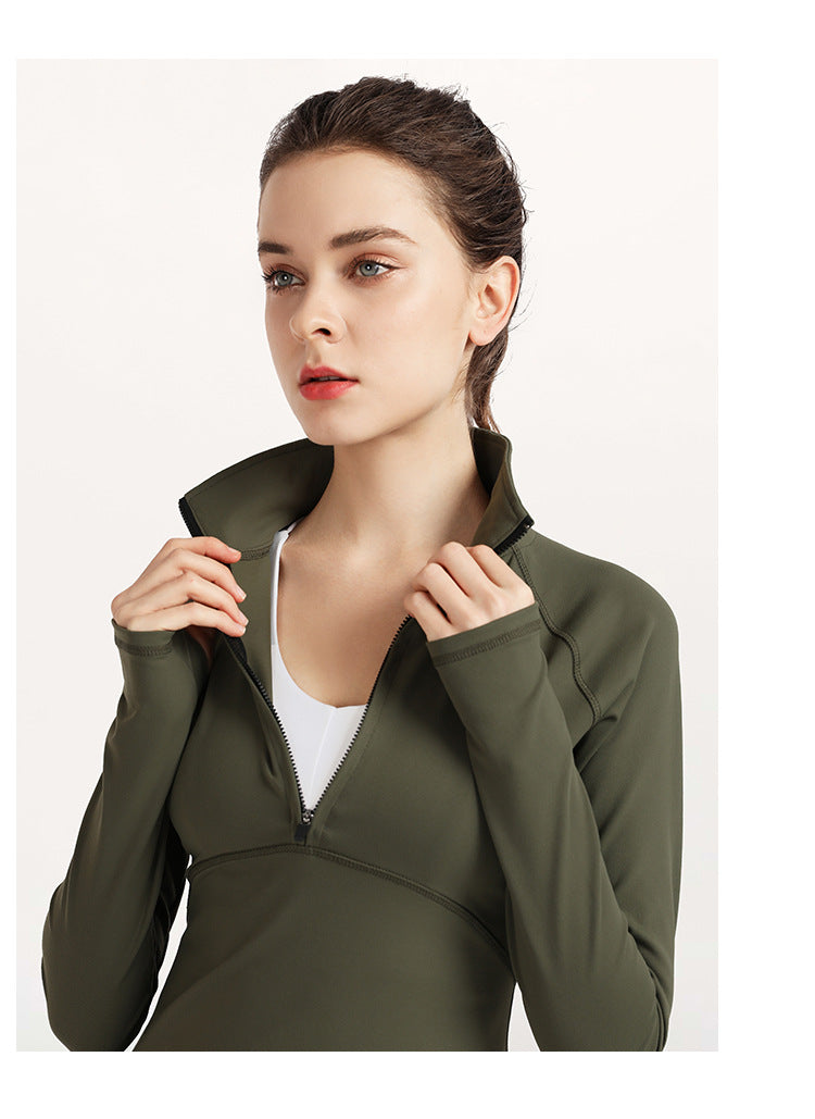 Ropa de entrenamiento para correr, chaqueta de yoga de manga larga, abrigo con media cremallera, blusa deportiva para mujer