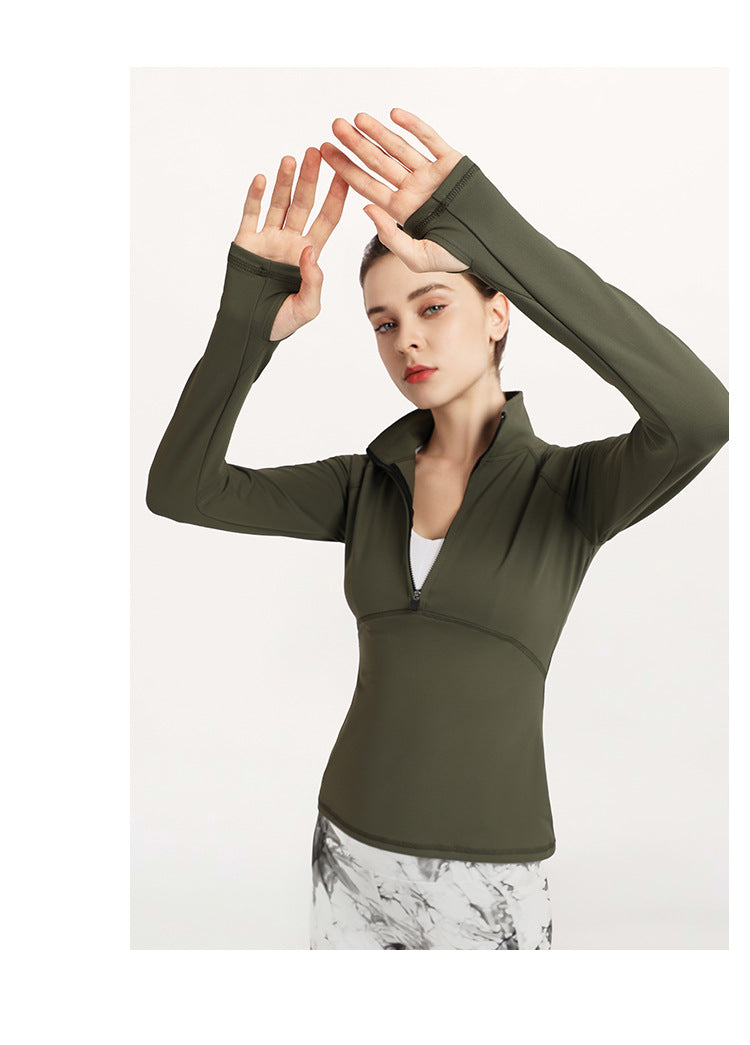 Workout Clothes Running Long Sleeve Yoga Jacket Coat Half Zipper Sports Blouse for Women