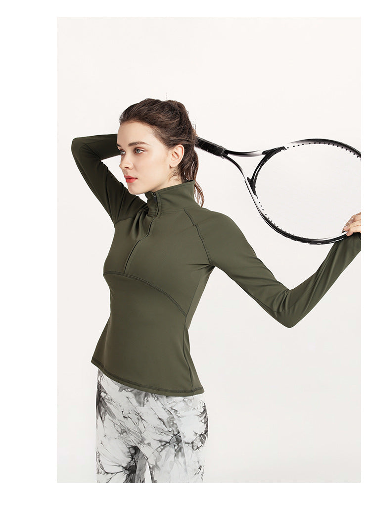 Ropa de entrenamiento para correr, chaqueta de yoga de manga larga, abrigo con media cremallera, blusa deportiva para mujer