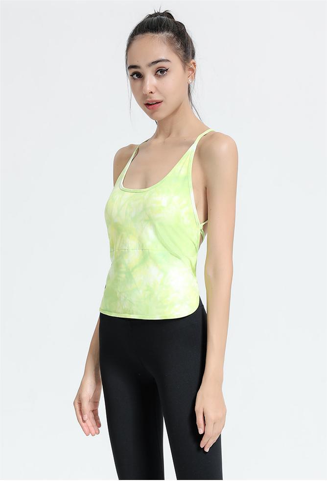 Flow Gradient Yoga Vest Women with Chest Pad Thin Strap Beauty Back Sling Sports Underwear Running Fitness Clothes Summer