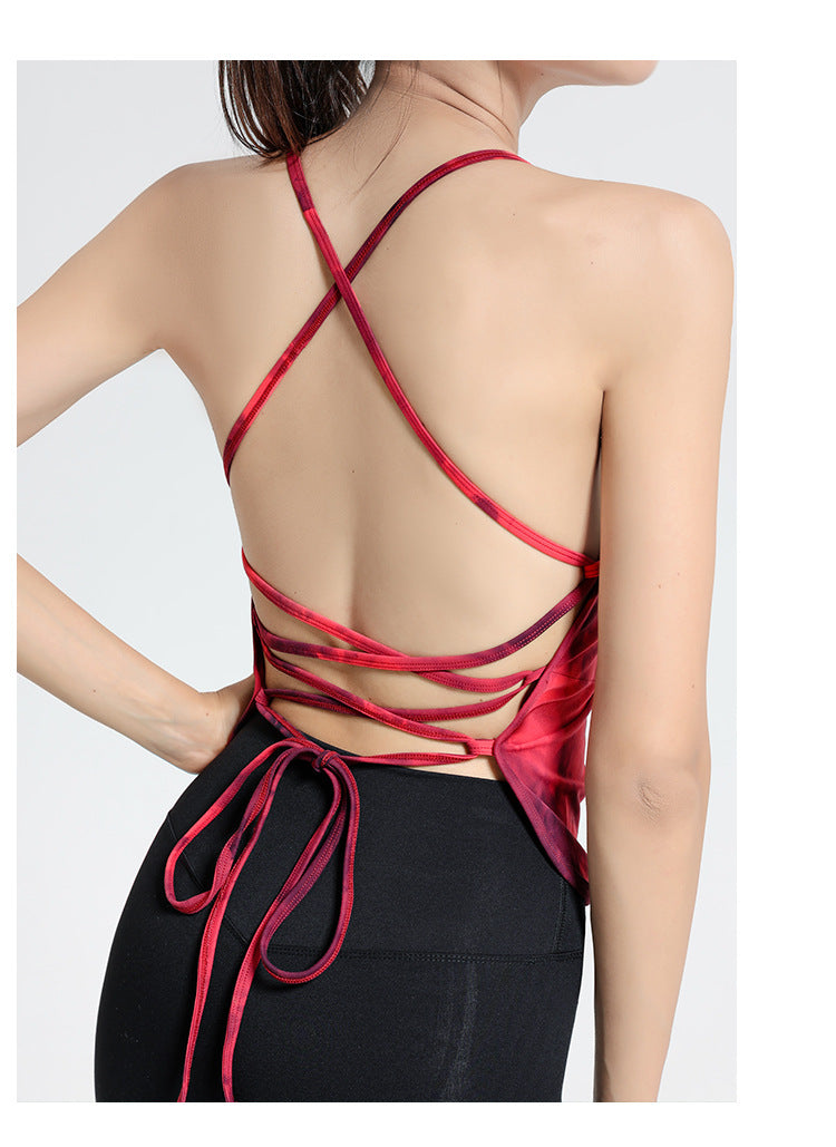 Flow Gradient Yoga Vest Women with Chest Pad Thin Strap Beauty Back Sling Sports Underwear Running Fitness Clothes Summer