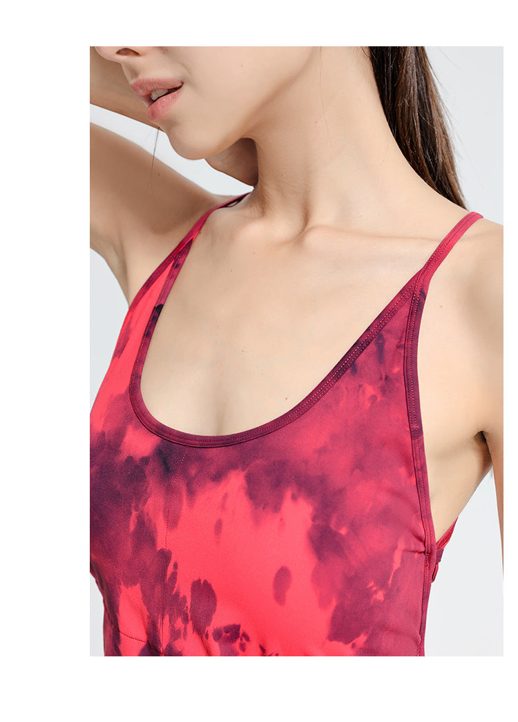 Chaleco de yoga con gradiente de flujo para mujer con almohadilla para el pecho, correa fina, ropa interior deportiva para correr y fitness de verano.