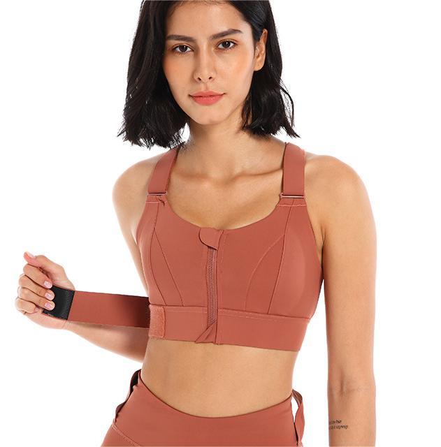 Ropa interior deportiva con cremallera para mujer, de alta resistencia, a prueba de golpes, para correr, yoga, hermoso chaleco, sujetador de entrenamiento push up sin costuras.