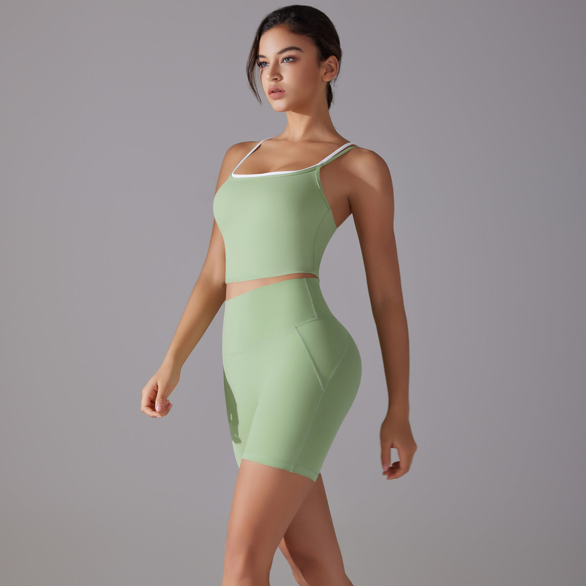 Soutien-gorge dos sans coutures, taille haute, effet push-up, hypoallergénique, invisible, short de sport, ensemble running, fitness et yoga