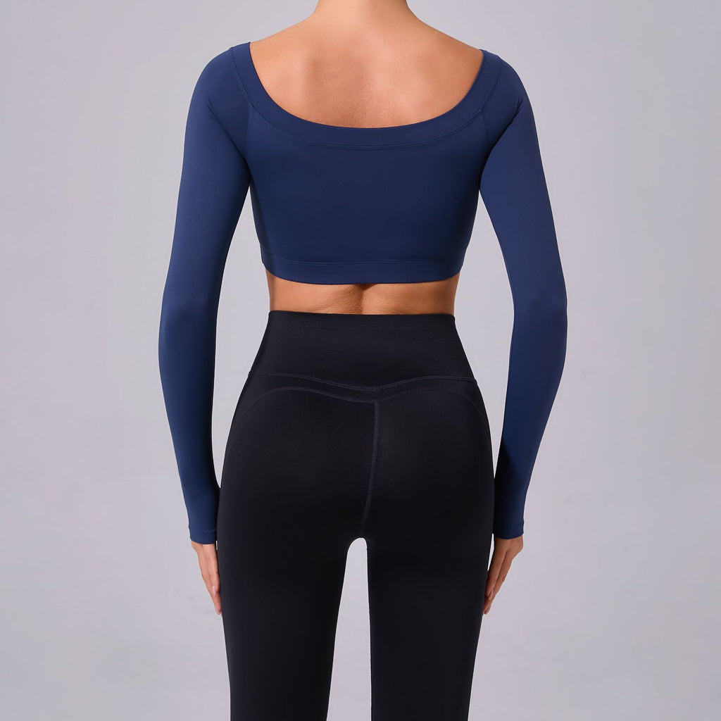Off Shoulder T shirt Long Sleeve Yoga Clothes Women Brushed Tight Fitness Clothes Outer Sports Running Top