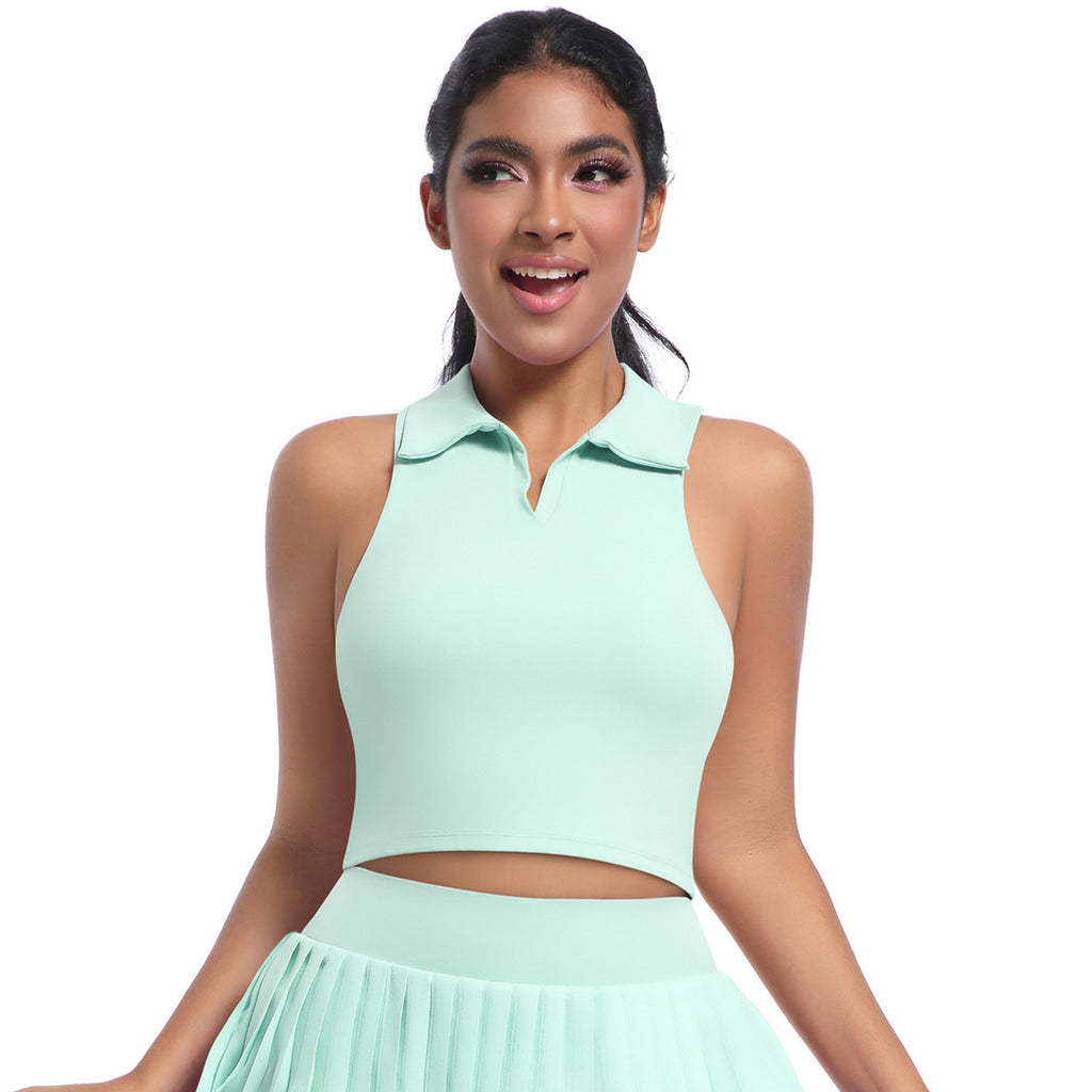 Débardeur de sport moulant effet seconde peau, idéal pour le yoga, la course à pied, le tennis et autres activités physiques (haut, polo, sweat-shirt à col) pour femme.