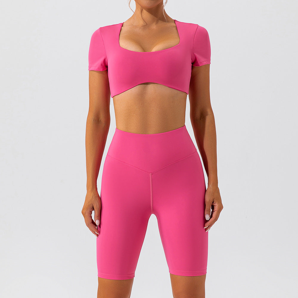 Summer Yoga Clothes Shorts Suit Short Sleeve Beauty Back Running Quick Drying Exercise Yoga Clothes Suit Women