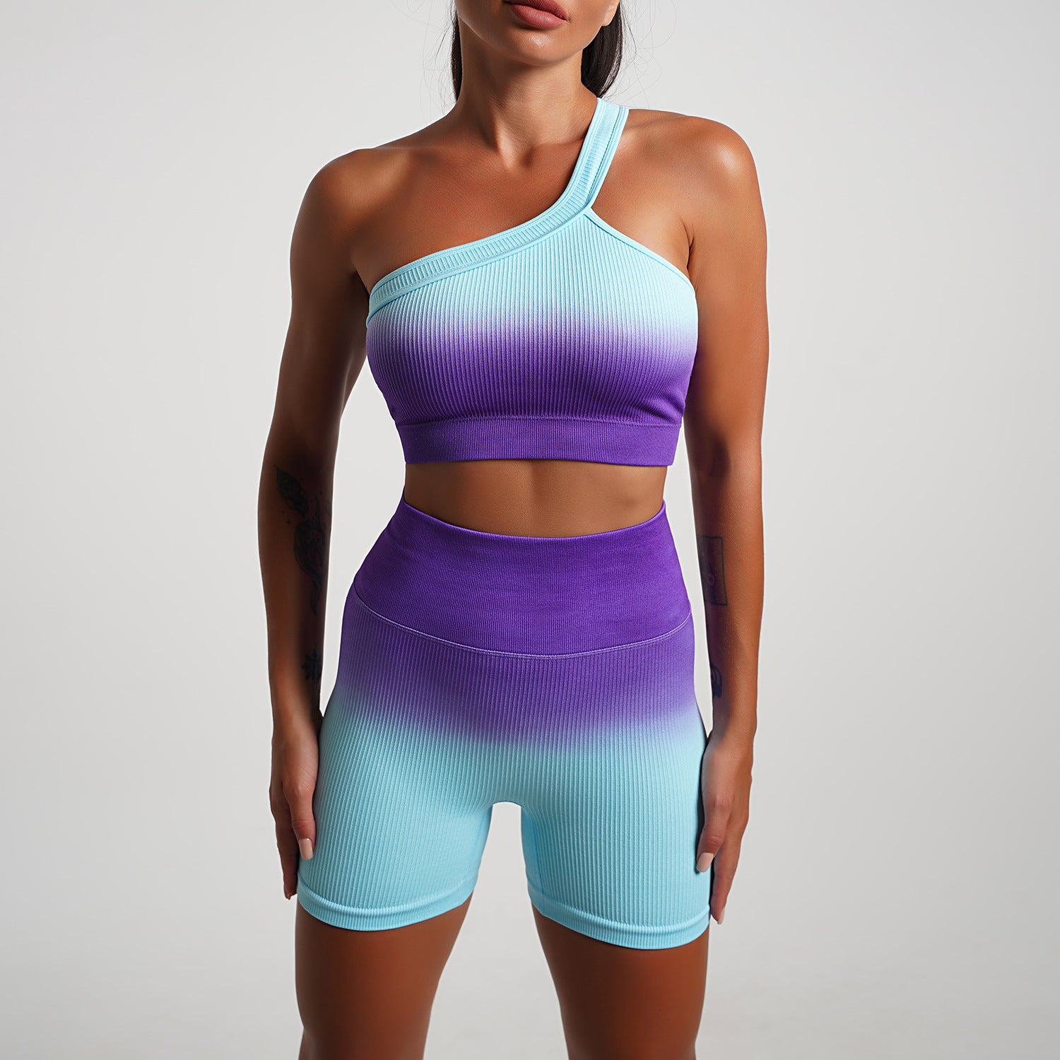 Blue Purple Bra Shorts Two-Piece Set