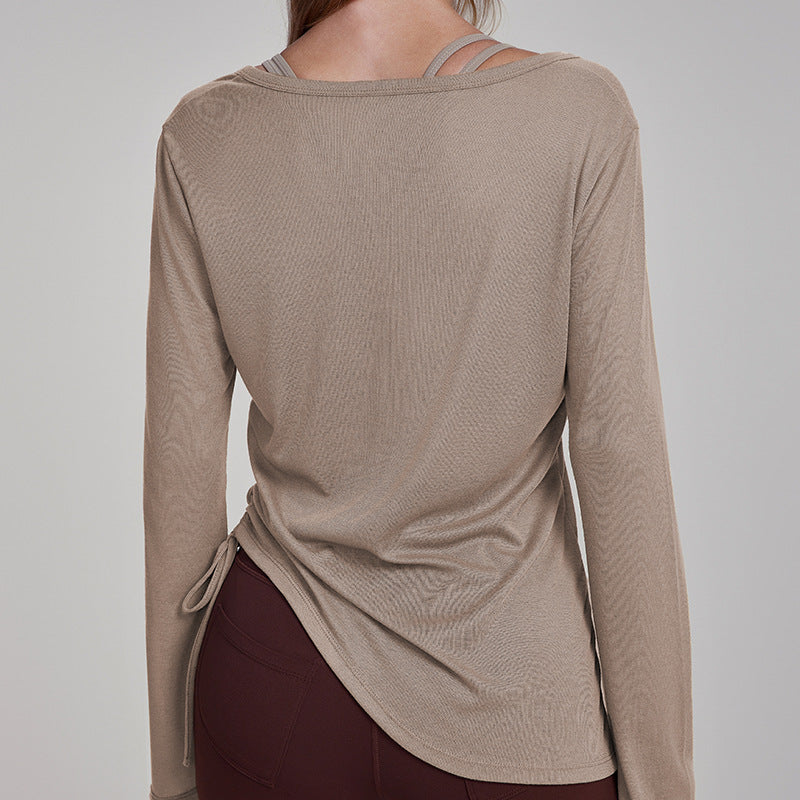 Vêtements de yoga fins automne-hiver pour femmes, blouse de sport à manches longues tendance et polyvalente, coupe ample et ajustée, haut de fitness amincissant