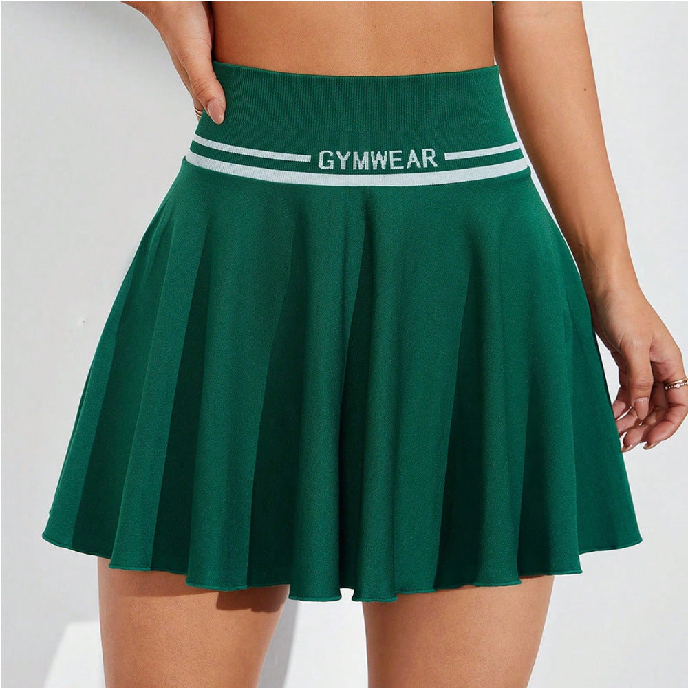 Falda de tenis, falda de ejercicio, falda de bádminton, sin costuras, de punto, elástica de cuatro lados, sexy, de secado rápido