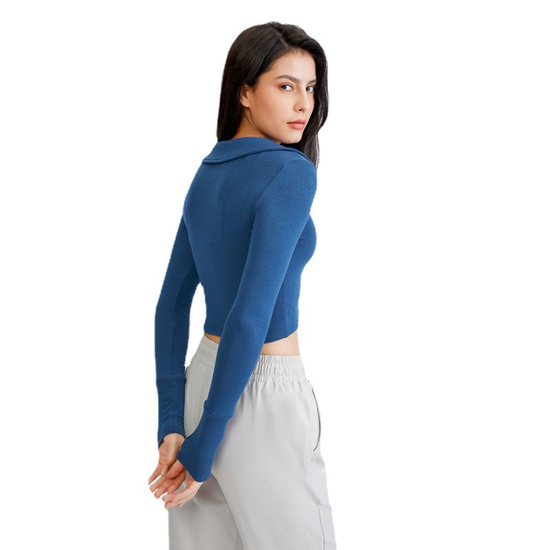 Short Sexy Cropped Sports Jacket Women Autumn Zipper Slimming Sport Jacket Long-Sleeved Top