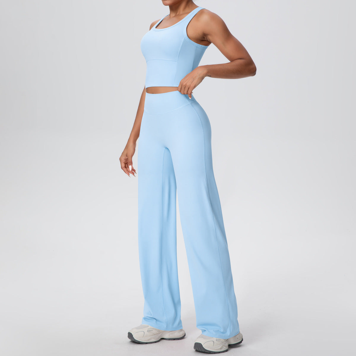 Micro Brushed Solid Color Beauty Back Exercise Vest Yoga Pants Running Baggy Straight Trousers Fitness Yoga Wear Set