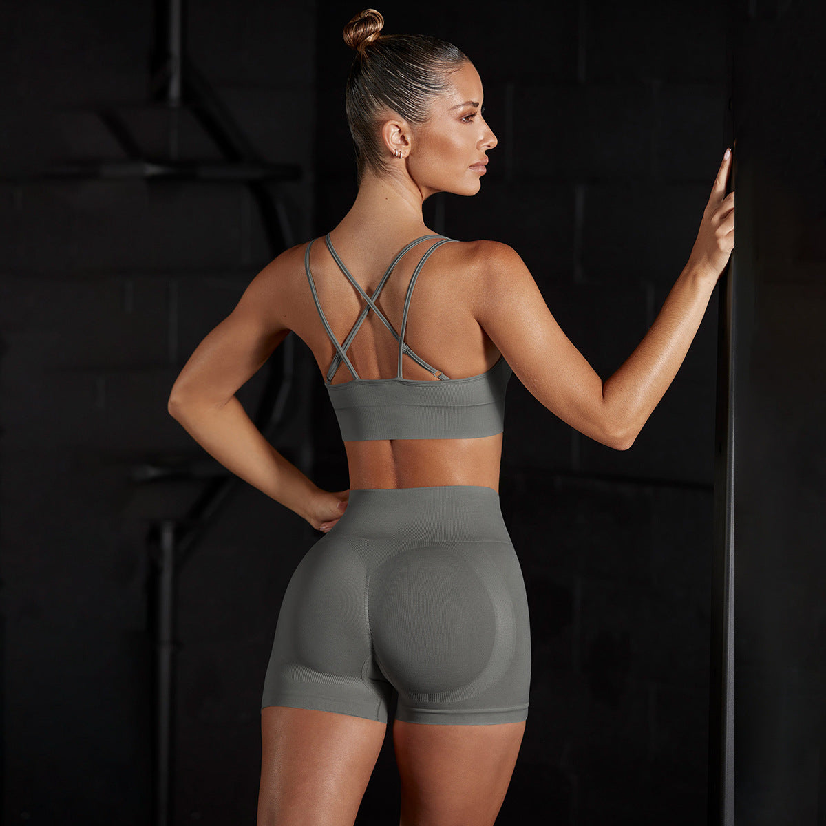 Cross Bra Shorts Set-Dark Gray