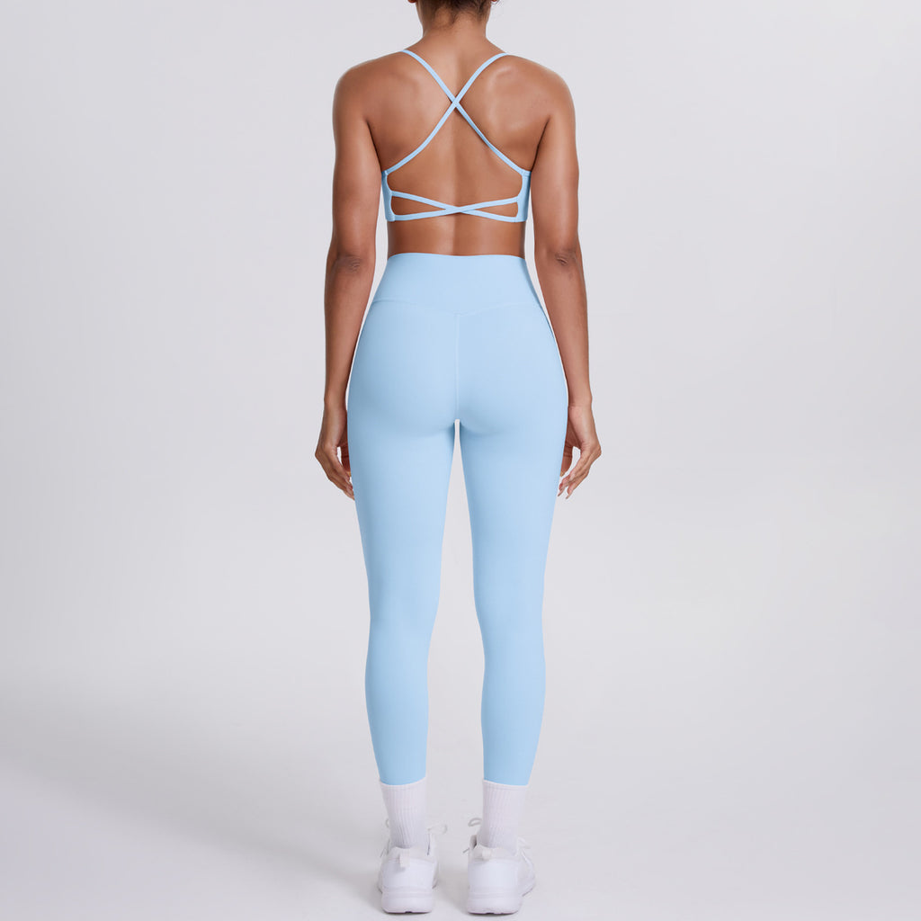 Nude Feel No Embarrassment Line Sports Trousers Sexy Shoulder Strap Beauty Back Running Fitness Pants Yoga Clothes Set