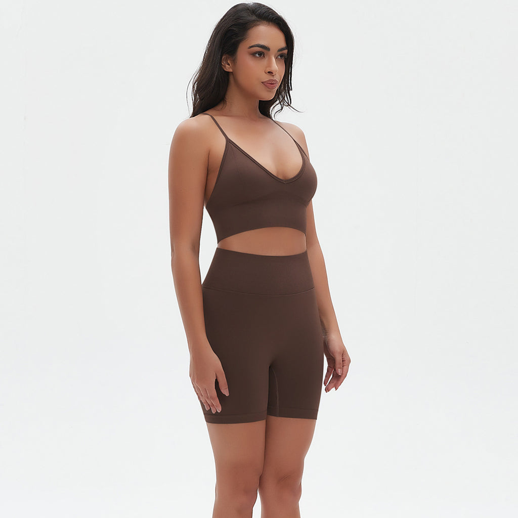 Ropa de yoga transpirable sin costuras, sujetador deportivo sexy con espalda descubierta y mallas moldeadoras de cintura alta, traje de fitness