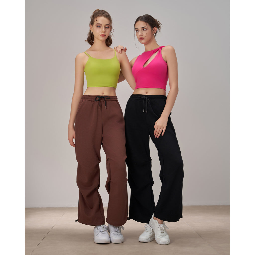 Pantalones deportivos casuales de verano para mujer, pantalones casuales con tiras luminosas, pantalones casuales de cintura alta con textura suelta, pantalones rectos de pierna ancha