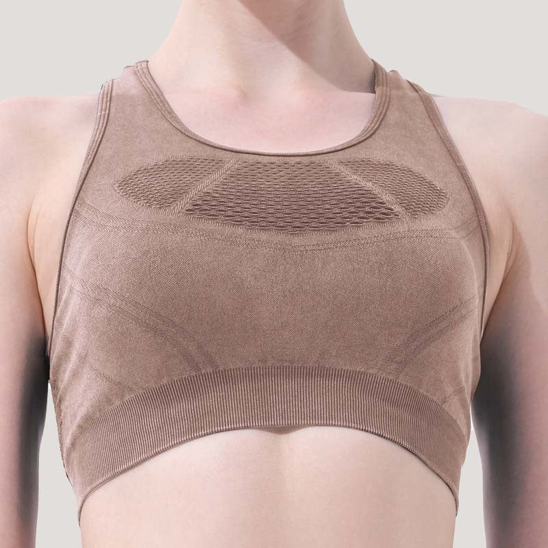 Stone Washed Hollow Out Cutout Out Sports Underwear Mesh Breathable Sports Bra Yoga Clothes Yoga Jacket Summer