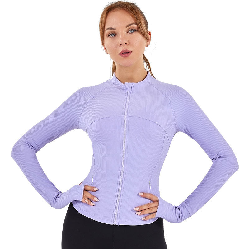 Stand Up Collar Slim Fit Yoga Clothes Women High Elastic Soft Thread Zipper Pocket Workout Clothes