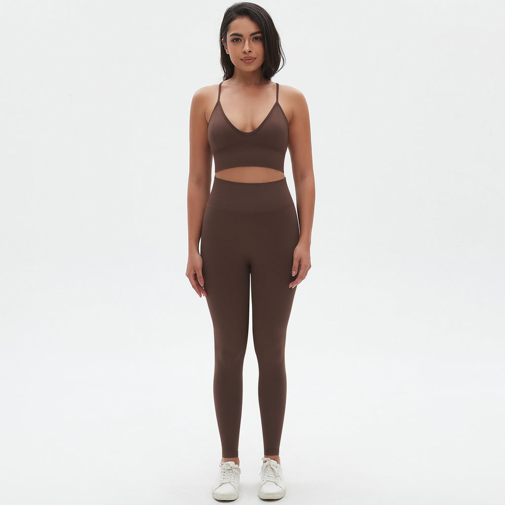 Ensemble de yoga respirant en maille, soutien-gorge de sport dos nu sexy, legging gainant taille haute, tenue de fitness