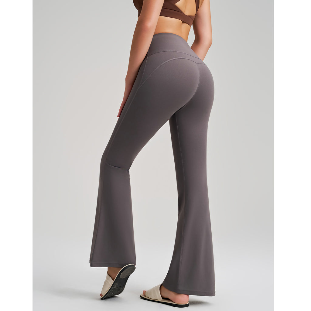 Pantalones de yoga de cintura alta, anchos y gruesos con forro polar, mallas de fitness con microtirón para levantar la cadera, de secado rápido, antibacterianos y con corte acampanado.