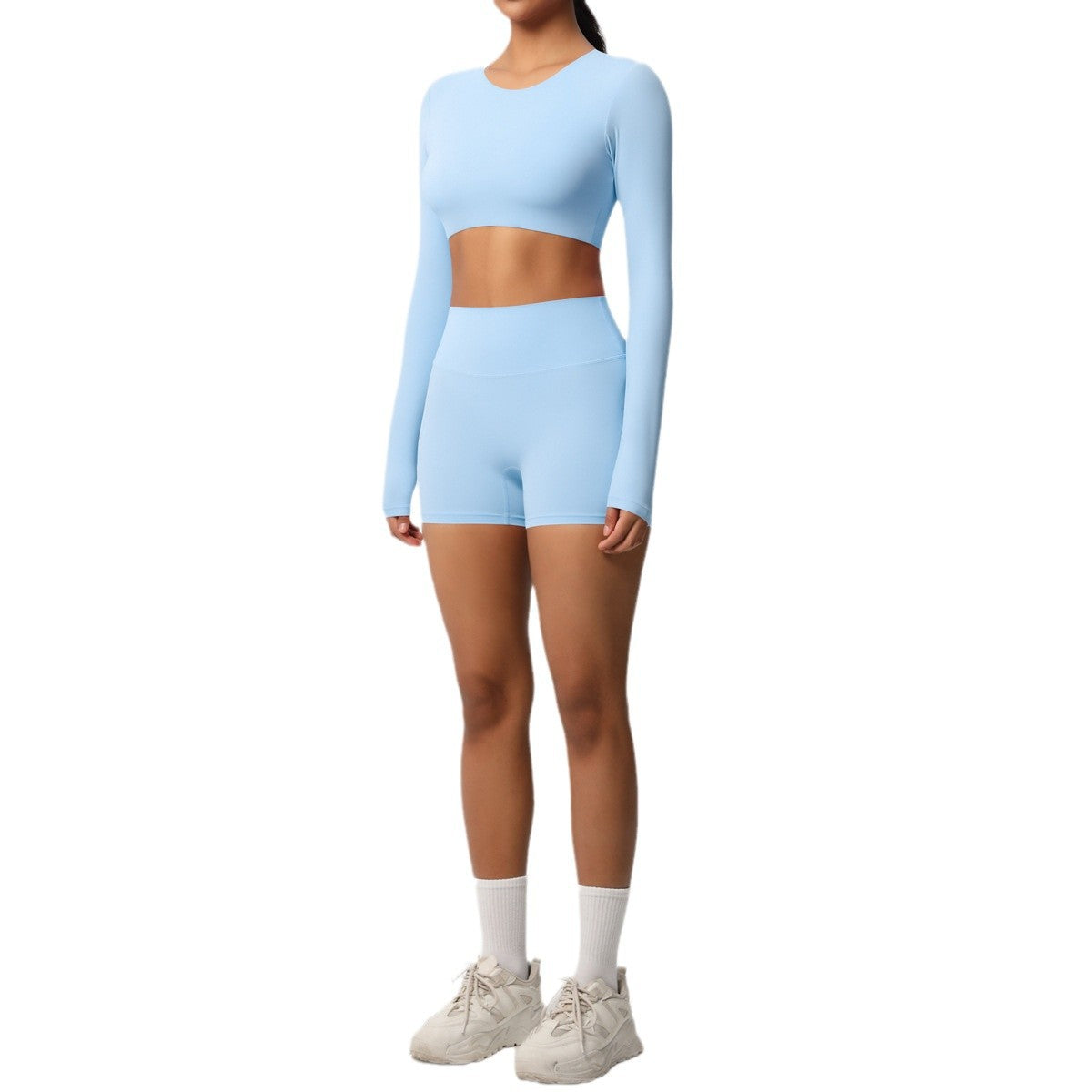 Fitness Clothes Tight Brushed Long Sleeve with Chest Pad Yoga Clothes Pilates Top Sports Shorts Yoga Set