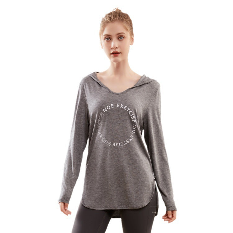 Printed Logo Sports Long Sleeve Breathable Fitness Running Hooded Top Loose Yoga Clothes Women Overall