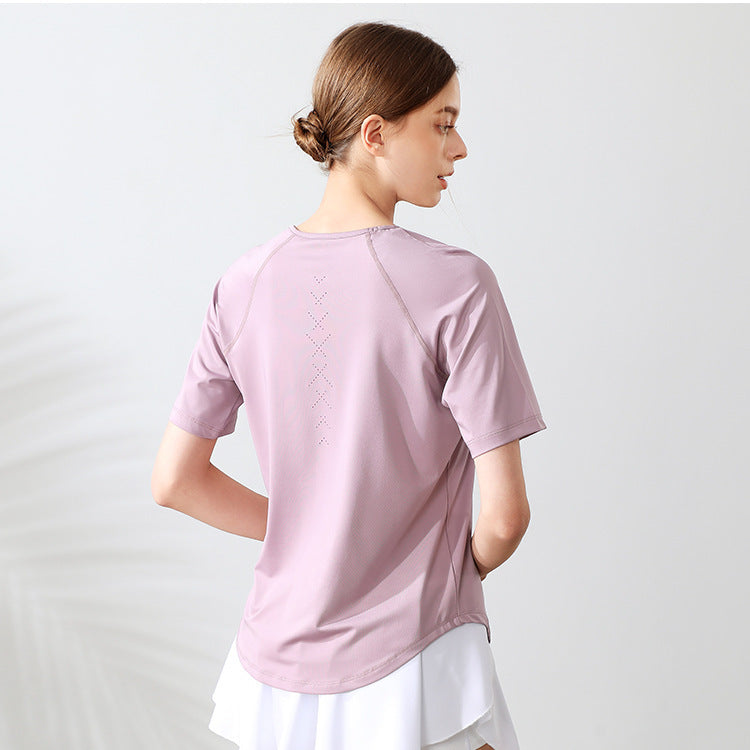 Mesh Back Loose Quick Drying T Shirt Blouse Breathable Yoga Clothes Short Sleeved Running Fitness Sportswear Women