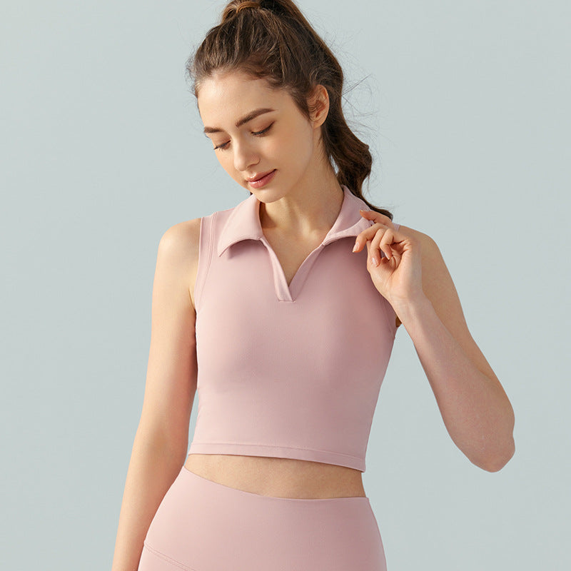 Turtleneck Yoga Clothes Women Collared Sleeveless Slim Fit Thin Breathable Outdoor Running Fitness Clothes Sports Vest with Chest Pad