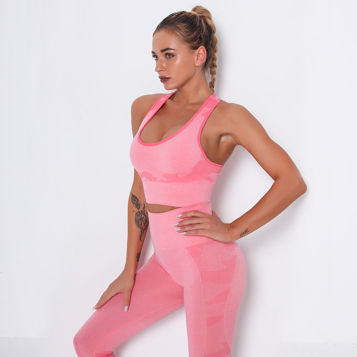 Pink Love Camouflage Shaped Bra Seamless Sports Fitness Yoga Breathable Vest Top Women