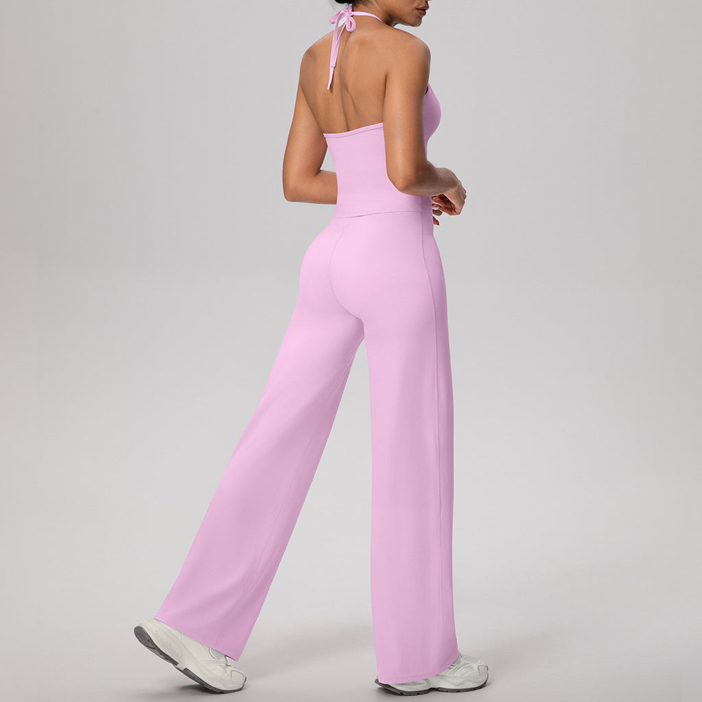 Cloud Sense Lace Strap Yoga Vest Fitness Pants Running Baggy Straight Trousers Fitness Yoga Wear Suit Women