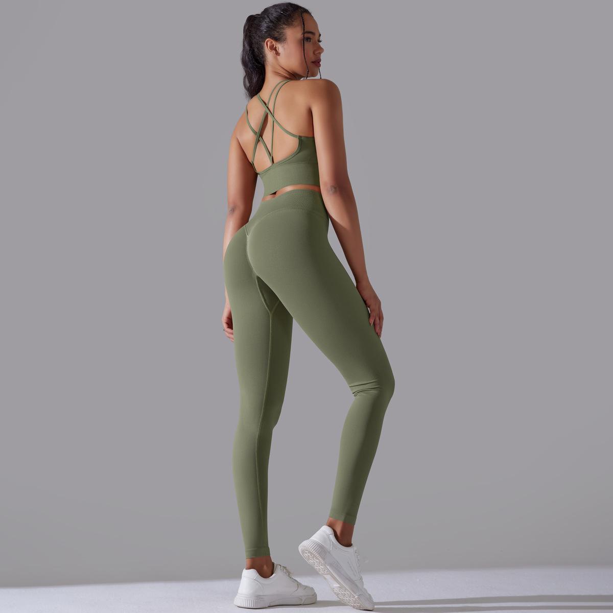 Cross Bra Trousers Suit-Green-Gray
