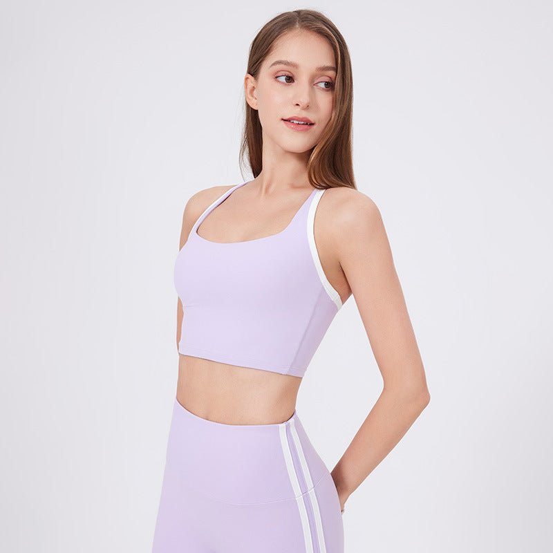 Sujetador de yoga con tirantes finos ajustables, sexy, de una pieza, de secado rápido y transpirable, para fitness