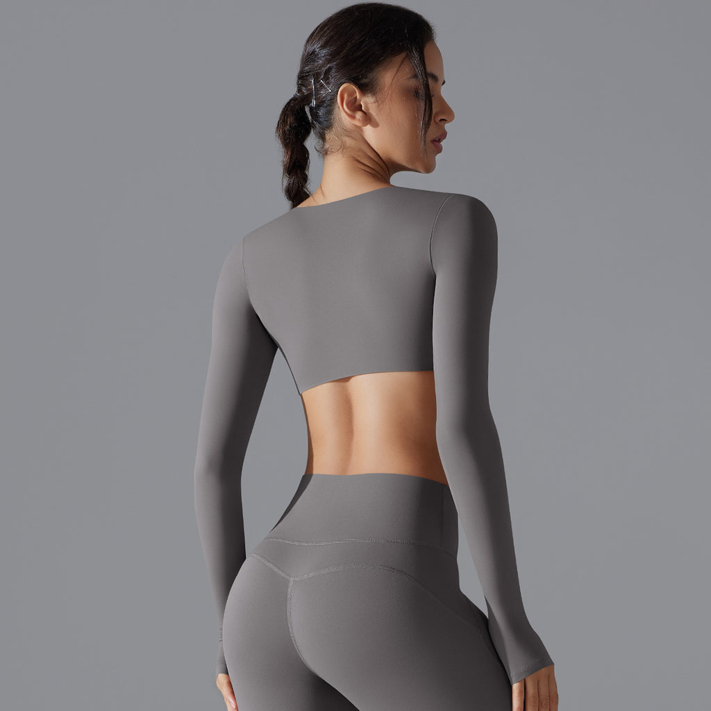 Internet Celebrity Yoga Clothes Trendy Sports Push Up Long Sleeve Solid Color Slim Fit Stretch Fitness Shaping Running Training Top Women