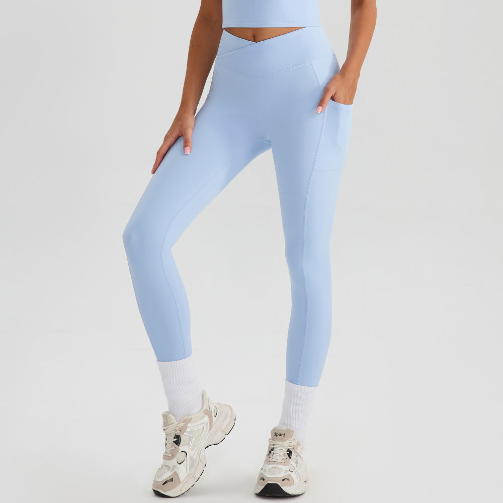 Pantalones de yoga cruzados de cintura alta de verano, tacto piel, secado rápido, para fitness, con bolsillo exterior, para correr, moldeadores deportivos.