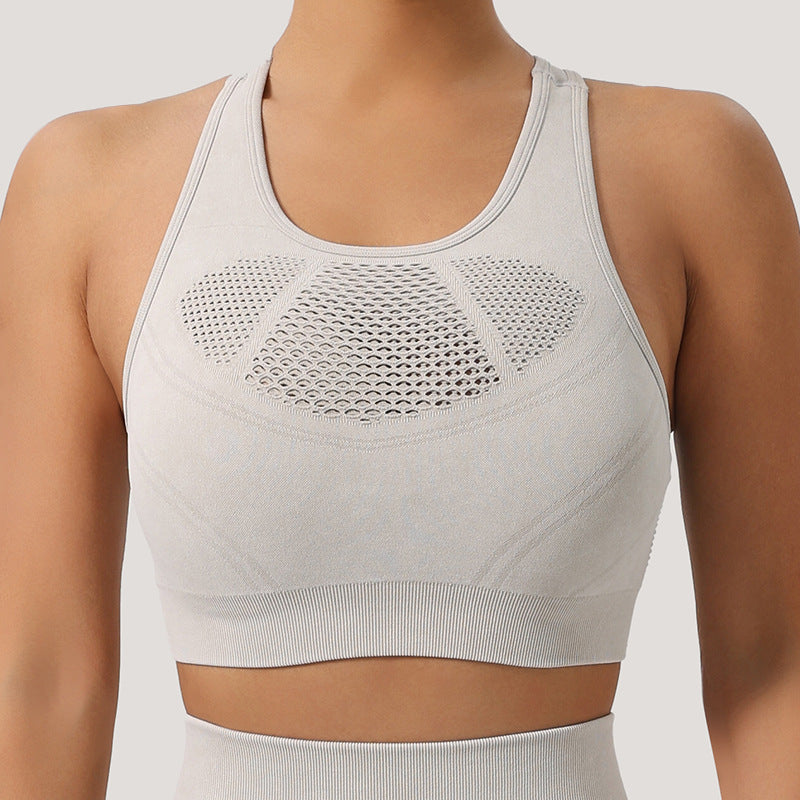 Stone Washed Hollow Out Cutout Out Sports Underwear Mesh Breathable Sports Bra Yoga Clothes Yoga Jacket Summer