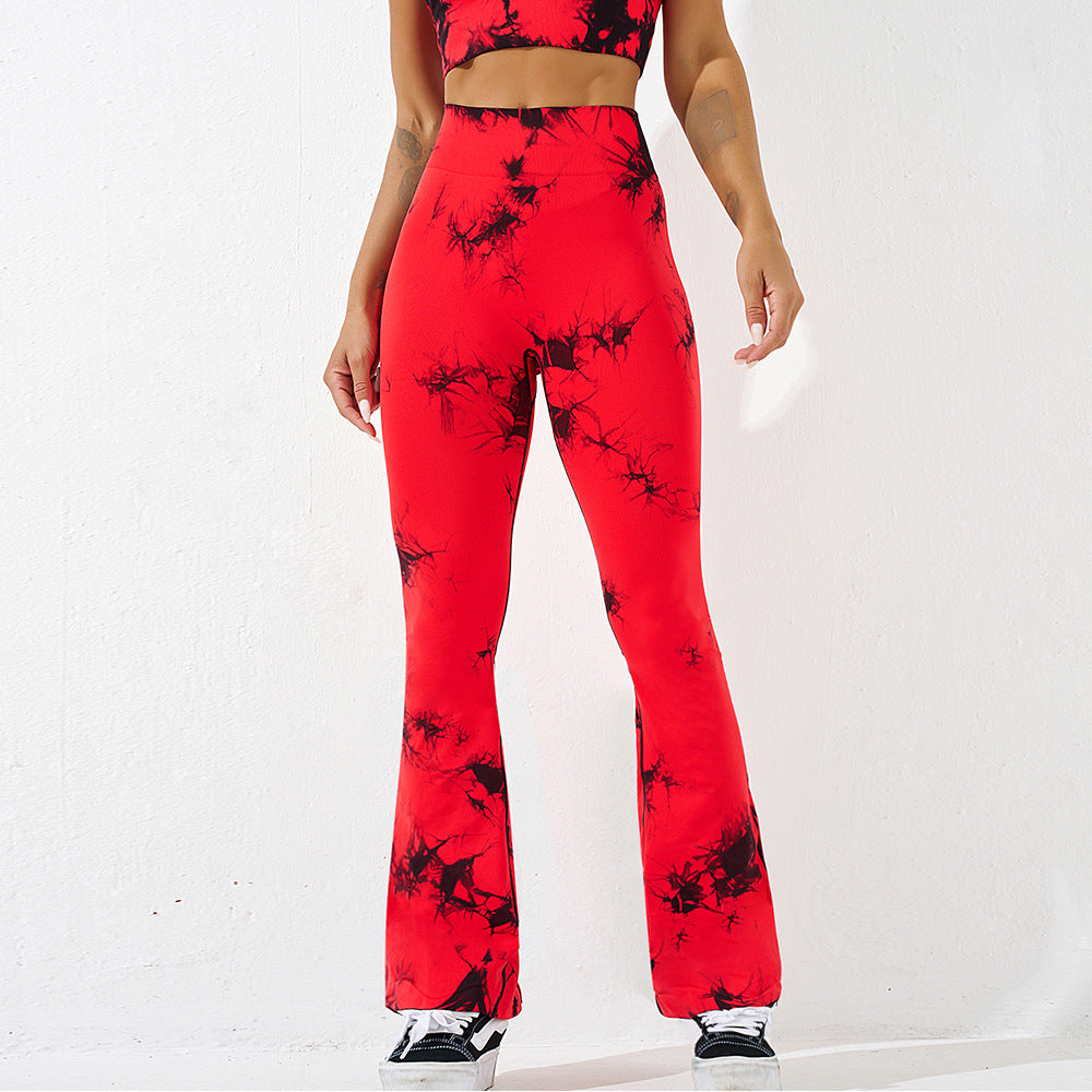 Tie Dye Horn Yoga Trousers Running Fitness Sports Casual Pants Hip Raise High Waist Yoga Pants