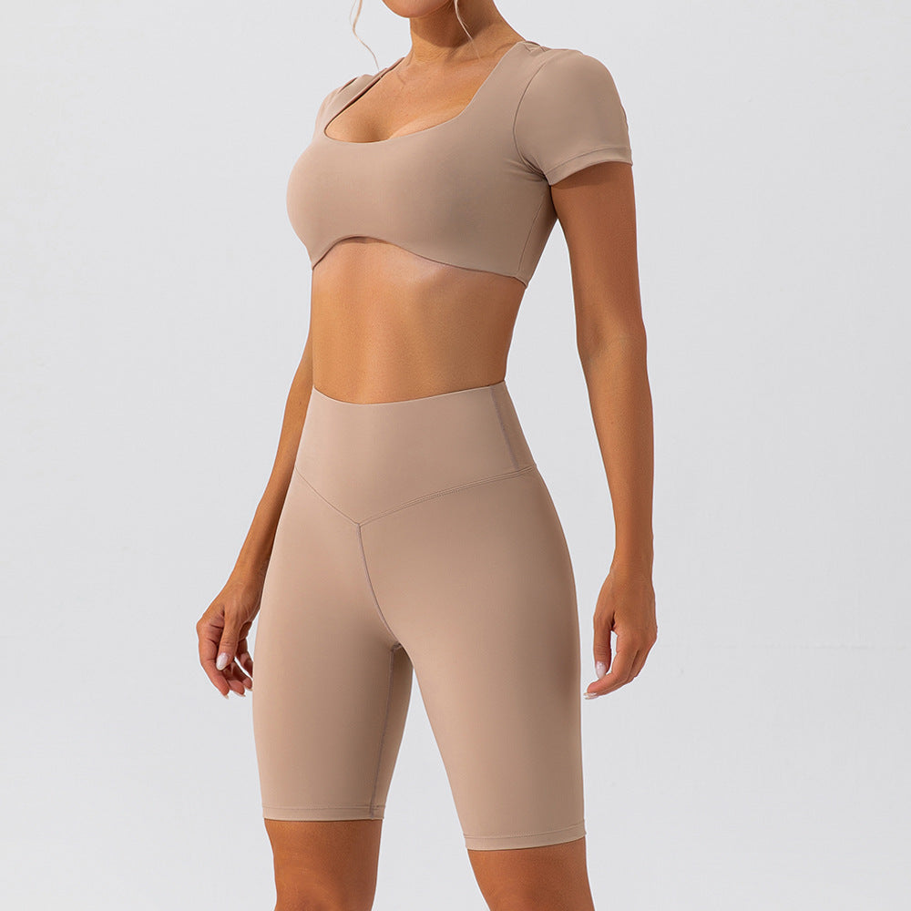 Summer Yoga Clothes Shorts Suit Short Sleeve Beauty Back Running Quick Drying Exercise Yoga Clothes Suit Women