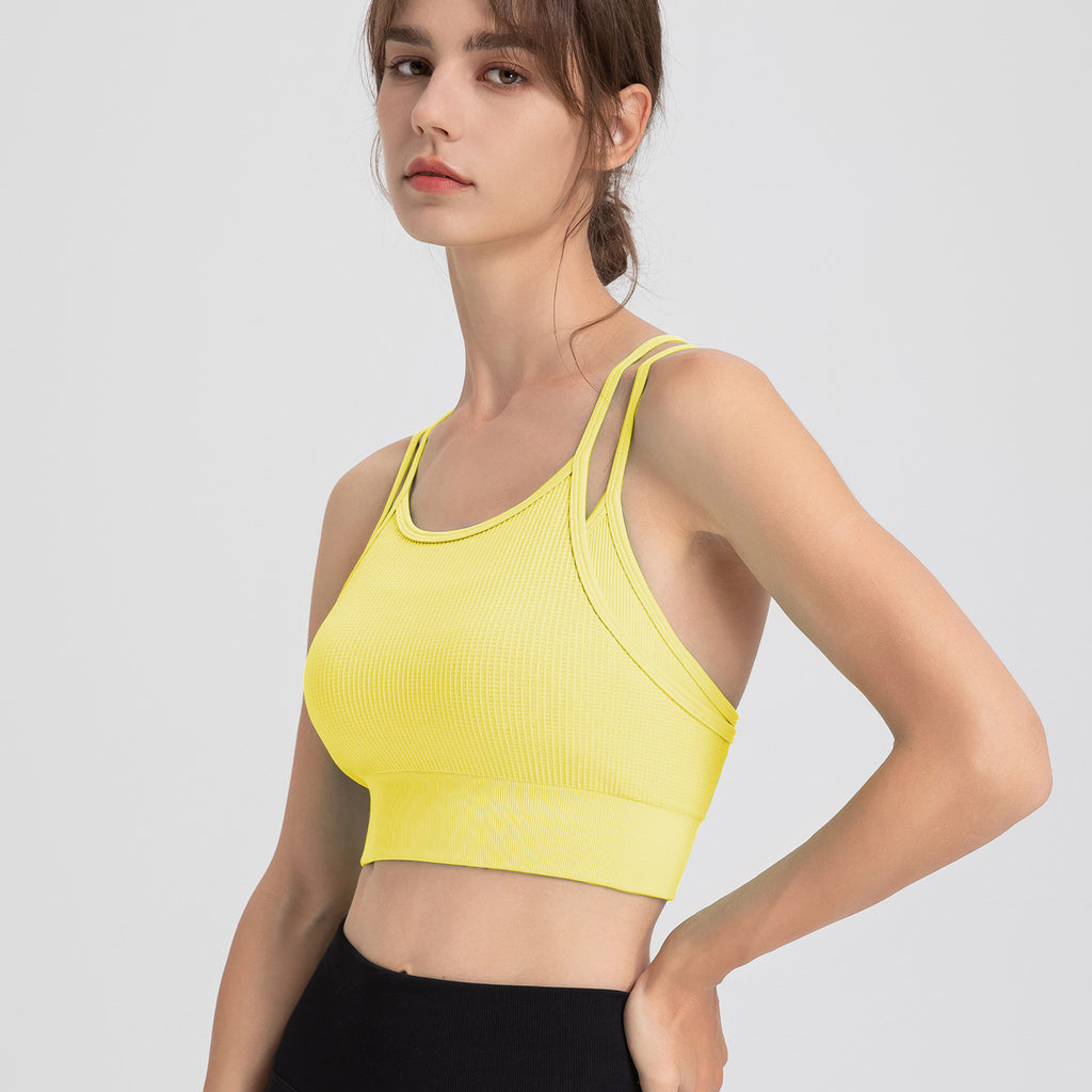 Sports Underwear Women Spaghetti Strap Beauty Back Faux Two Piece Sports Underwear Yoga Workout Clothes Bra Vest