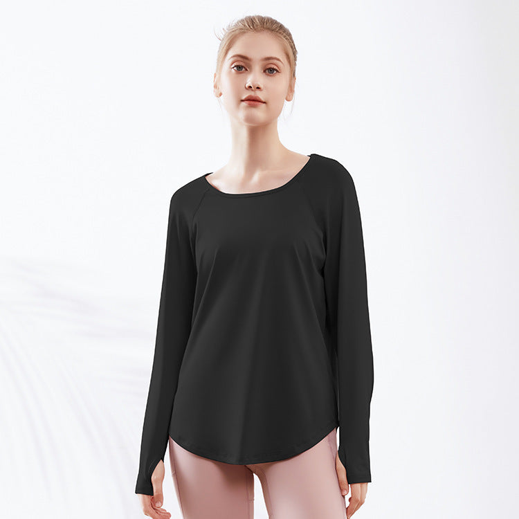 Mesh Back Loose Slim Fit Slimming Breathable Yoga Clothes Long Sleeve Running Fitness Sportswear Women