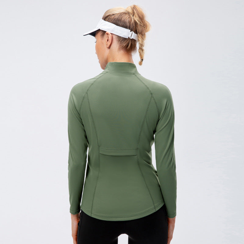 Women Autumn Winter Yoga Jacket Nylon Sportswear Tight Elastic Running Zipper Workout Clothes Long Sleeve