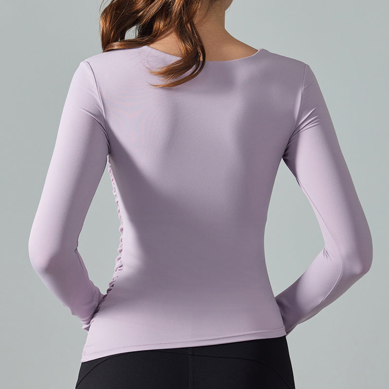 Diagonal Collar Fitness Clothes Women Casual All Match Yoga Clothes With Chest Pad Long Sleeve Irregular Asymmetric Design Sports Top