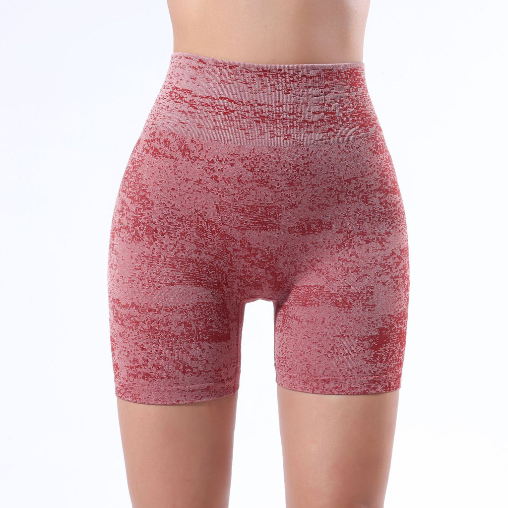 Pantalones cortos de yoga deportivos de secado rápido con elevación de cadera para mujer, cintura alta, contracción abdominal, color melocotón, cintura ultra alta.