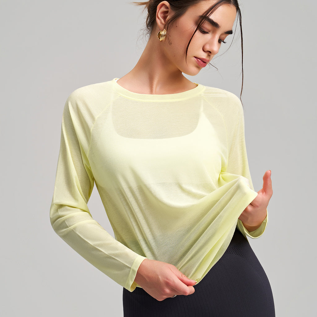 Outerwear Bunchy Yarn Yoga Blouse Women Long Sleeve round Neck Sports Top Loose Slimming Fitness Casual Quick Drying Blouse