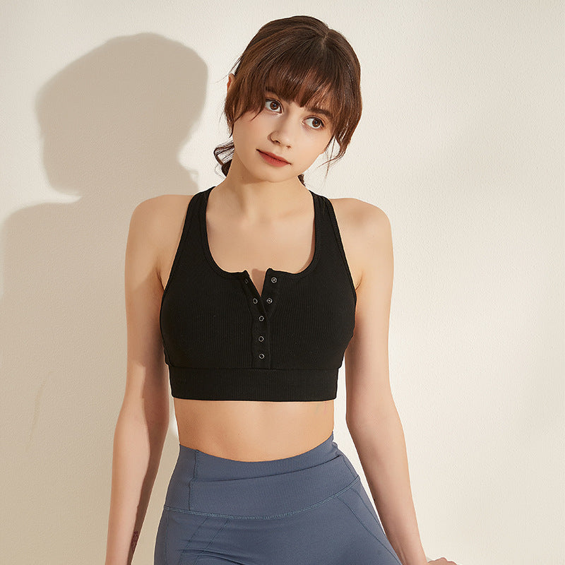 Breathable Comfortable Cotton Yoga Bra Women Double Shoulder Strap Shockproof Beauty Back Running Exercise Vest