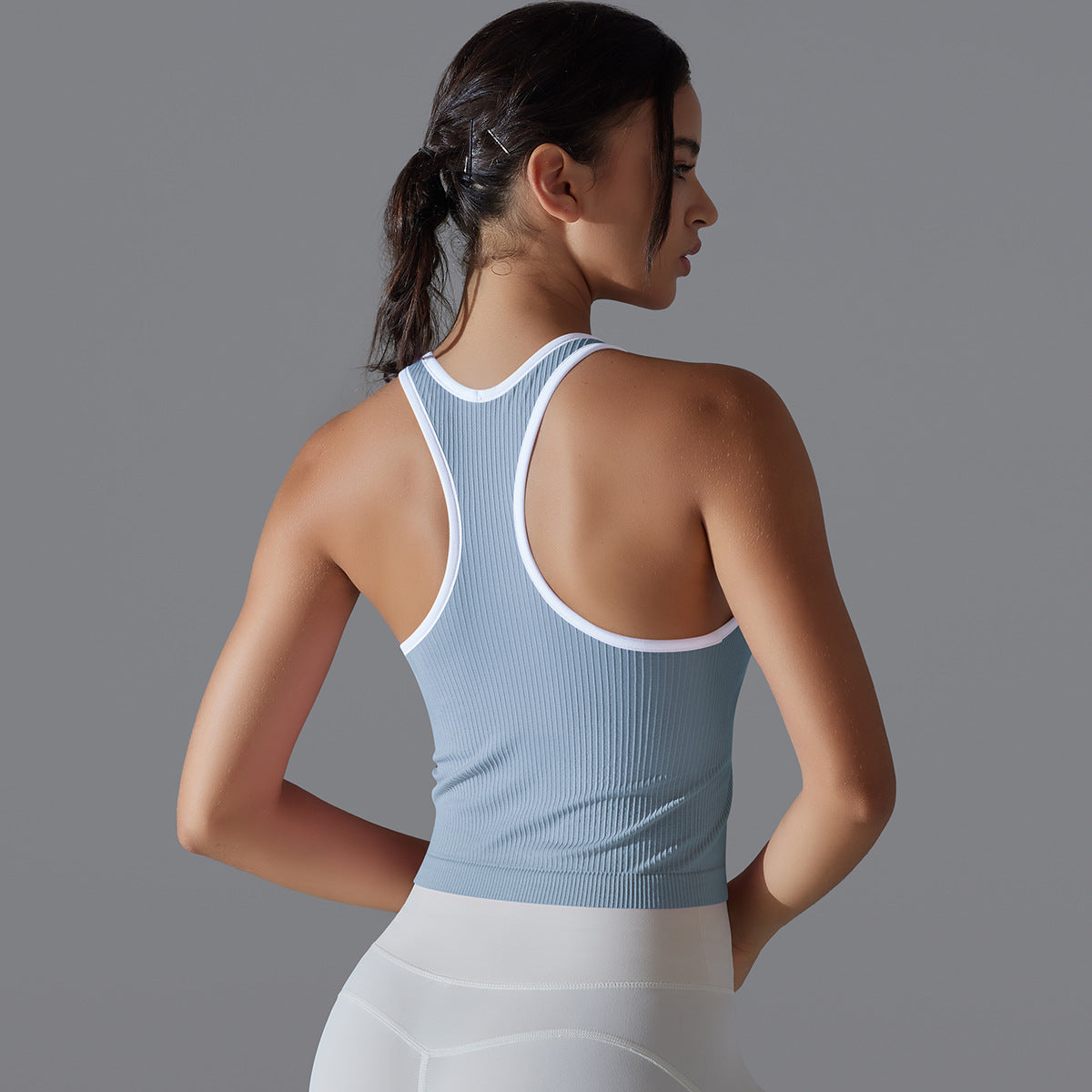 Yoga Beauty Back Sports Running Fitness Breathable Stripes Vest Quick Drying Workout Clothes Sexy Slim Top for Women