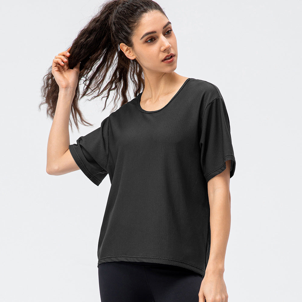 Summer Women Loose Sports Short Sleeve Quick Drying Breathable round Neck T shirt Running Casual Workout Top