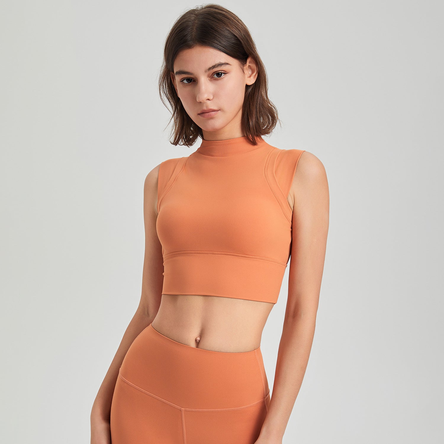 Ropa interior de licra elástica de alta elasticidad a prueba de golpes para correr, ejercicio, cuello alto, copa fija, ropa de yoga, sujetador, chaleco de secado rápido, top de entrenamiento