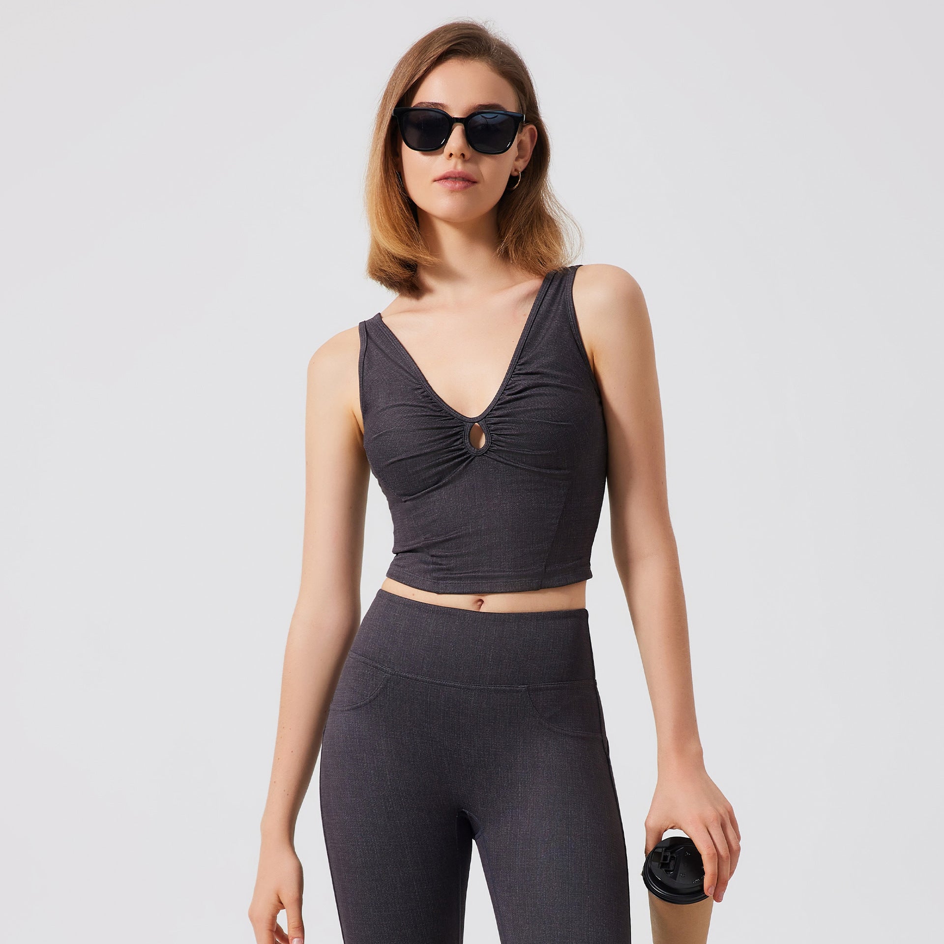 Sports Underwear Women Running Beauty Back Pilates Bra Fitness Imitation Denim Push Up Bra Outer Wear Vest Yoga Clothes