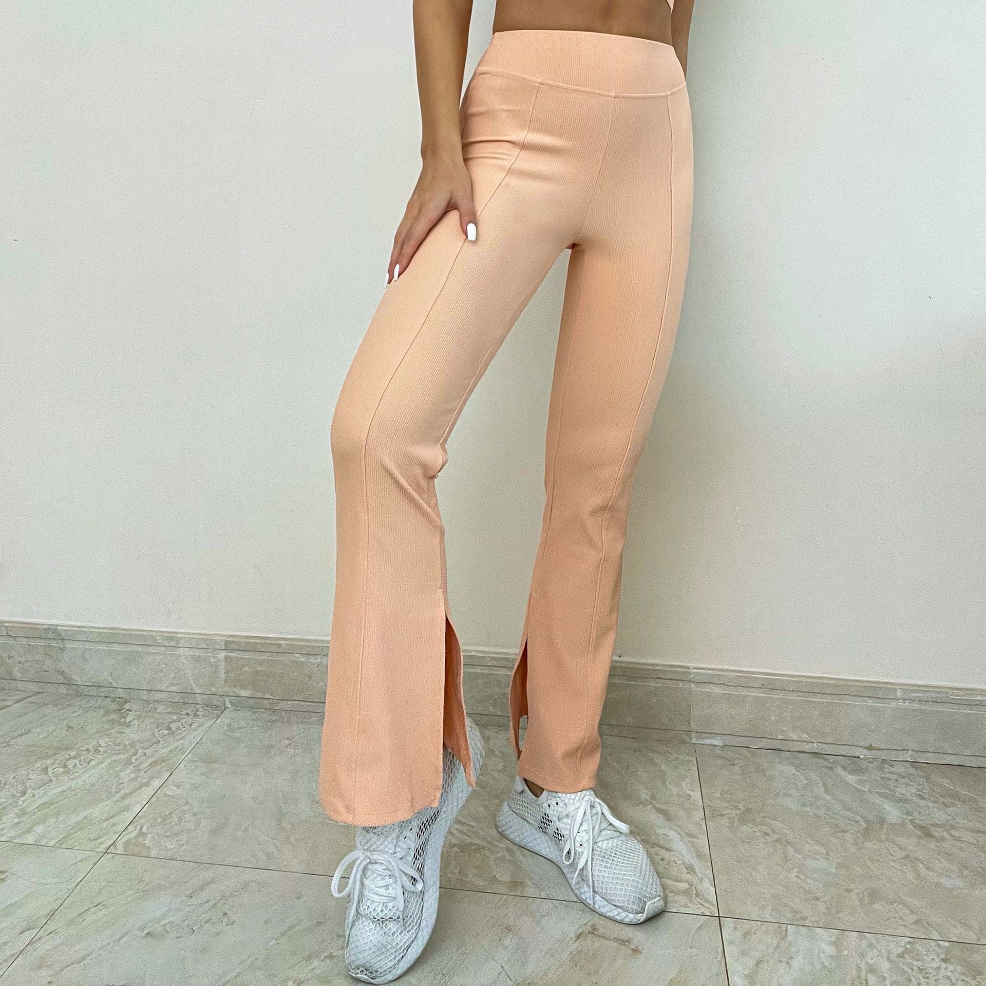 Peach Sand Powder Side Open Bell-Bottom Pants