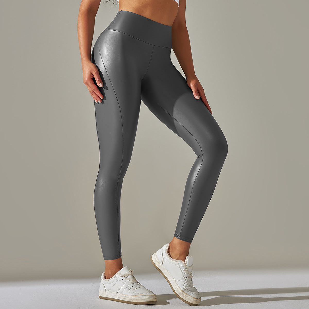 Products Faux Leather Pants High Elastic Sexy Solid Color Bright Black Tight Trousers Running Fitness Yoga Pants